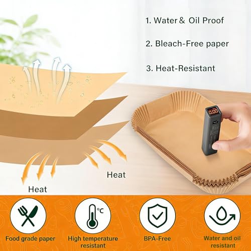 100 Pcs Air Fryer Papers Disposable, Air Fryer Liners, Oil-proof, Water-proof, Unbleached Parchment Paper for Air Fryer, Baking, Roasting, 7.9inch/20cm,Square