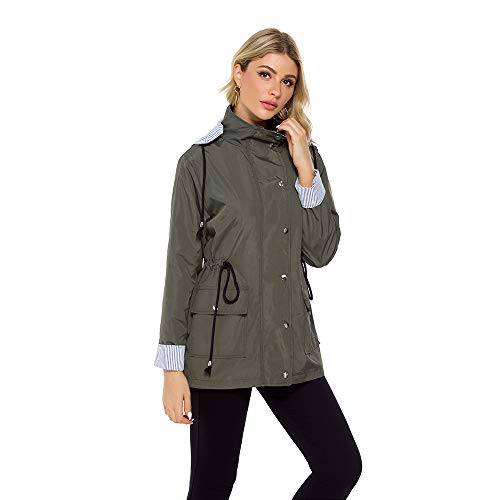 bedee Women's Raincoats Windbreaker Rain Jacket Waterproof Lightweight Outdoor Long Raincoat for Womens RainJackets Hooded Trench Coats Army Green