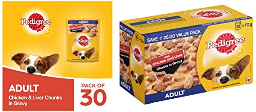 Pedigree Adult Wet Dog Food, Chicken Liver Chunks in Gravy, 70 g (Pack of  30) Pedigree Adult Wet Dog Food, Chicken Liver Chunks in Gravy, 70 g