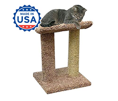 CozyCatFurniture 19 inches Wooden Cat Scratching Furniture with Bed, USA Made Cat Perch, Sisal Rope, Brown Carpet