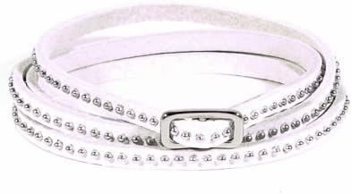 Tiny Stud Leather Wrap Bracelet - Silver/White