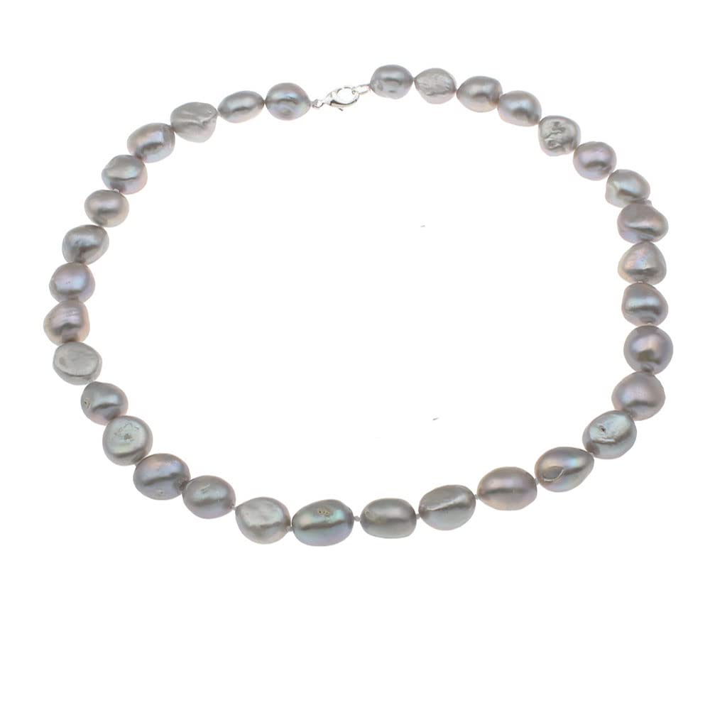 Treasure Bay Large Pearl 10-11mm Baroque Freshwater Pearl Necklace for Women Ladies and Girls Colour Pink White Purple Grey (Grey)
