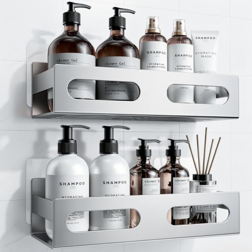 AIKER Bathroom Shelf, Improved Version of Original Design, Beautiful/Thick/Super Good/Stable Shower Shelf Without Drilling, Stainless Steel Its 304 Shelves Self-adhesive and Pre-Drilled Bathroom