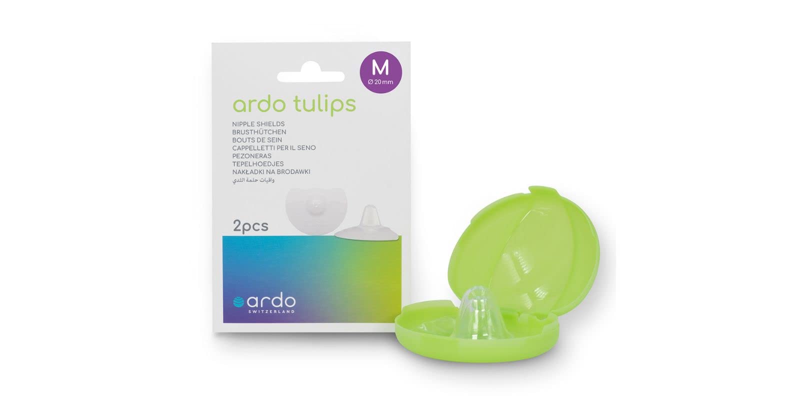 ARDO Tulips Contact Nipple Shields with Storage Case. Soft Silicone Breastfeeding Shield Set Free from BPA for Nipple Protection When Breastfeeding. Nursing Essentials for Mum & Baby. (Medium)