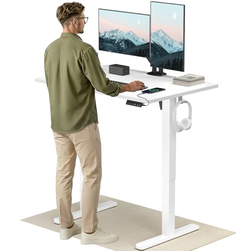 HUANUO Höhenverstellbarer Schreibtisch 120x80cm USB-C&USB-A Ladeanschl