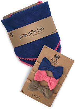 kishu baby Girl Pom Pom Bibs and Bows Gift Set for Girls, Royal Khaki Pink, multicolor, One Size