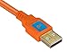 Latch and Lock 15 Foot A Male to Mini-B 5 Pin Gold Plated Cable with Ferrite Core High Visibilty Orange