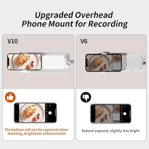 Upgrade Phone Stand for Recording,360° Rotation Overhead Phone Mount with Light,Desktop Tripod with Rechargeable 15 Brightness Canvas Lamp for Facebook, Instagram Live, Snapchat,TikTok/YouTube (V10)