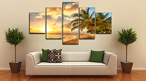 Beach Ocean Painting on Canvas Wall Art, Modern Landscape Scenery Seascape Posters and Prints Pictures for Living Room Bedroom Home Deco, Gallery-wrapped Canvas Art Set Framed (60  W x 32  H)