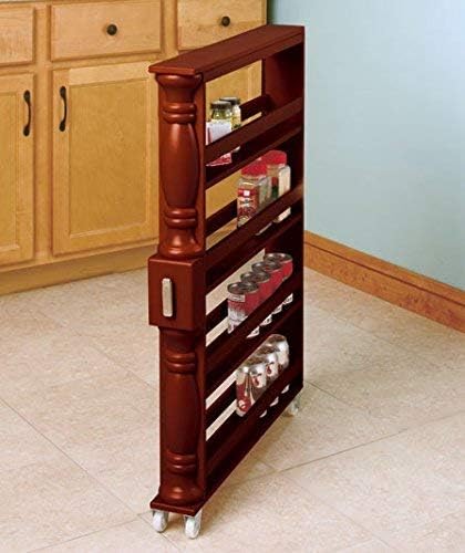 Amazon Com Brown Wooden Spice Seasoning Can Rack Slim Rolling