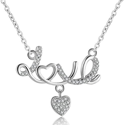 Qianli Ladies 925 Sterling Silver Letter Love Heart Charm Women Pendant Necklace 18"