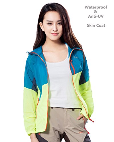 Makino Women's Super Lightweight Windproof Hooded Jackets UV Sun Protection Packable Windbreaker Outdoor Summer Coat Women Blue/Yellow Asian XL