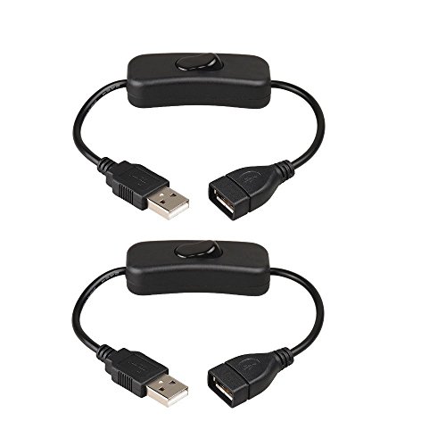 Onite 2pcs of Male to Female USB Cable with ON/OFF Switch,Extension USB Cord for Raspberry Pi & Arduino LED Strip String - Easy Start/Reboot