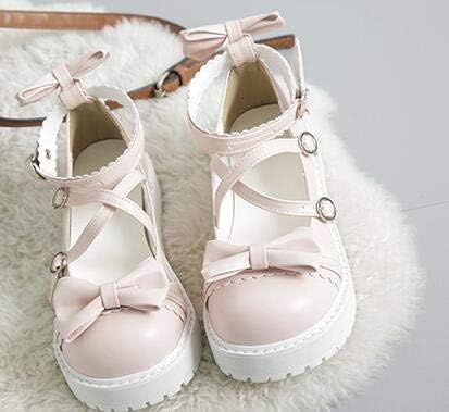 Amazon Harujuku 靴かわいいちょう結び低ヒール丸頭女性の靴かわいいガールコスプレ靴 Cos 3 35 アニメ 萌えグッズ 通販
