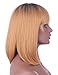Kalyss Short Ombre Honey Blonde 2 Tones Black to Blonde Bob Wigs with Hair Bangs Heat Resistant Yaki Synthetic Straight Full Head Hair Replacement Wig for Women Natural Looking for Daily Wear