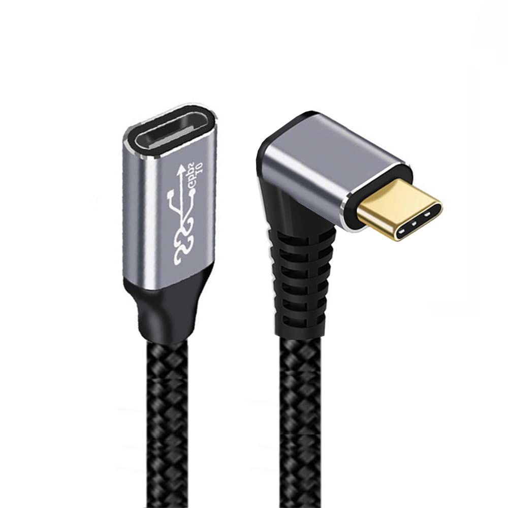 NFHK Up Down Angled USB-C USB 3.1 Type C Male to Female Extension Data Cable 10Gbps 100W with Sleeve for Laptop 200CM