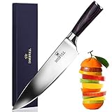 Professional Chef Knife, Soufull 8 inch Stainless Steel Kitchen Knife-Razor Sharp Durable Blade,Well Balanced Ergonomic Pakka Wood Handle,Multipurpose Top Chef's Knife with Gift Box