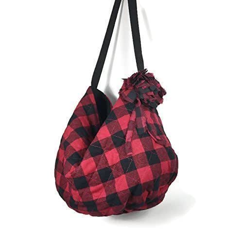 Red and Black Buffalo Check Bag with Flower Red and Black