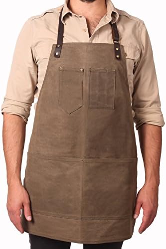 Vintage Inspired Craftsman Waxed Canvas Work Apron (SHORT-BROWN) by Artisan Supply Co. - Made for Brew Masters, Coffee Roasters, Gardeners, Chefs, Woodworkers and More