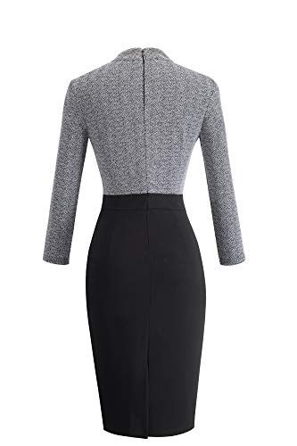 HOMEYEE-Damen-Vintage-Stehkragen-Kurzarm-Bodycon-Business-Bleistift-Kleid-B430