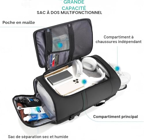 BG FUTURE AESTHETICS 40L Travel Backpack with Shoe Compartment, Weekend Hand Luggage, Flight Approved, Lightweight and Waterproof for 15.6-17.3 inch Laptop, Black,