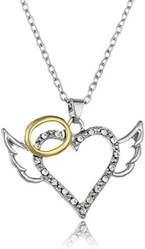 Creativelife Women's Lovely Heart-shaped Crystal Necklace Angel Wings Necklace