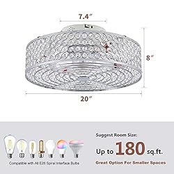 HUEOCZW Ceiling Fan with Light, 20 Inch Crystal