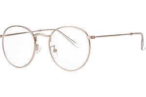 Gleyemor Clear Glasses for Women Men, Classic Round Metal Frame Fake Face Glasses