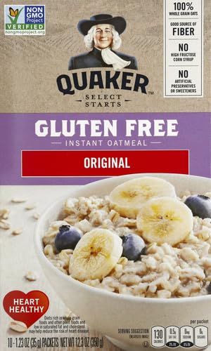 QUAKER INSTANT OATMEAL, GLUTEN FREE ORIGINAL, BREAKFAST CEREAL, 10 PACKETS