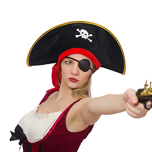 Hsei 4 Stücke Piraten Hut Klassische Schädel Print Piraten Kapitän Kostüm Kappe für Halloween Maskerade Party Cosplay Hut Stütze – Bild 4