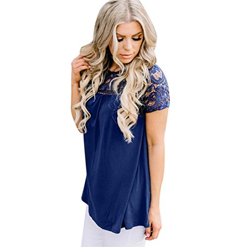 Off Shoulder Floral T-Shirt,FimKaul Women Fashion Short Sleeve Striped Lace Blouse Tops Tee (XXL, Blue)