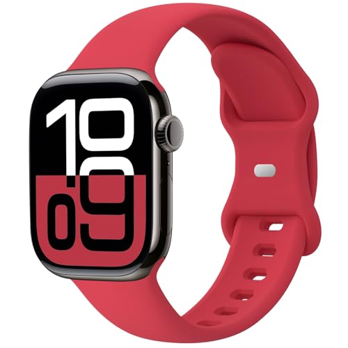 Sport Band Compatible with Apple Watch 49mm 46mm 45mm 44mm 42mm 41mm 40mm 38mm Women Men, Replacement Soft Silicone Sport Strap Wristbands for iWatch Series 11/10/9/8/7/6/5/4/3/2/1 Ultra SE, Red at Amazon