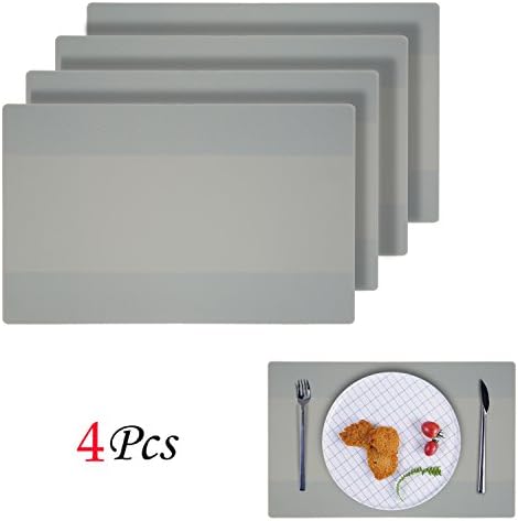 Placemats, EYGOO 4pcs Silicone Table Mats Reversible Pattern Place Mats for Dining Table (Classical Gray)