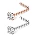 Ruifan 18G Surgical Steel 2.5mm Clear Diamond CZ Nose Studs Rings L Shaped Piercing Jewelry 2PCS (Silver + Rose Gold)