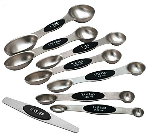 Magnetic Measuring Spoons Set Dual Sided -8 SETS- Stainless Steel Measurement Spoon Scoop for Dry and Liquid Ingredients for Home Kitchen