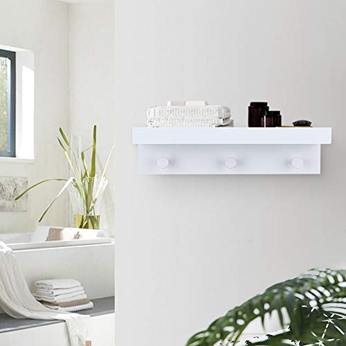 NOZE White Floating Shelves with Hooks, Entryway Coat Rack for Hat or