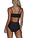 FeelinGirl Women's Sexy Criss Cross High Waist Bandage 2PCS Bikini Set Swimsuit,Black,M(US8-10)