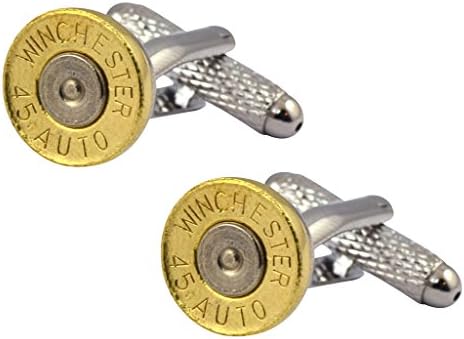 Little Black Gun 45 Auto Caliber Bullet Cufflinks, Thin Brass and Nickel 2 Tone