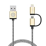 iPhone 5 Charger, 3.3 Ft F-color 2-in-1 Apple MFI Lightning Cable Braided for iPhone 6S 6 Plus 5 5S 5C SE, iPad Pro, iPad Mini 4, iPad Air 2, Micro USB Cable for Sumsung, HTC, Motorola, Nokia, Gold