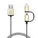 iPhone 5 Charger, 3.3 Ft F-color 2-in-1 Apple MFI Lightning Cable Braided for iPhone 6S 6 Plus 5 5S 5C SE, iPad Pro, iPad Mini 4, iPad Air 2, Micro USB Cable for Sumsung, HTC, Motorola, Nokia, Gold