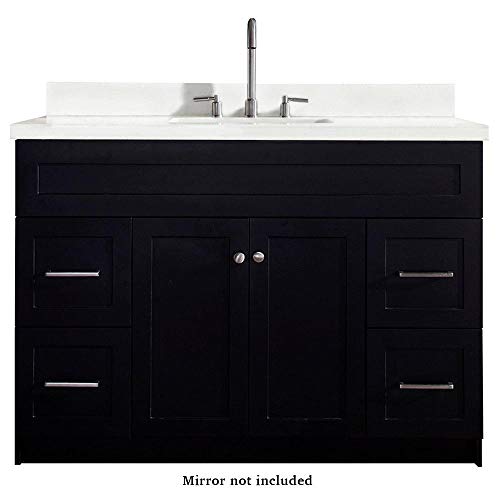ARIEL-Vanity-Cabinet-in-Black-with-Pure-White-Quartz-Counter-top-2-Soft-Closing-Doors-4-full-Extension-Dovetail-Drawers-Built-in-Toe-Kick-No-Mirror-49-x-22-x-35