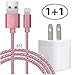 oliblok Long Phone Charger Cord - 6FT Braided Pink Durable Charging Data Sync Cable with AC Wall USB Brick Travel Power Adapter White Outlet Plug fits Phone X 8 7 6 5 SE Plus and More