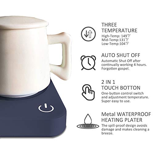 VOBAGA Coffee Mug Warmer,Cup Warmer for Office Home Desk Use with Auto Shut Off after 4 Hours,Electric Beverage Warmer with Three Temperature Settings For Cocoa,Tea,Water,Milk,Soup,Navy Blue(No Cup) - Thumbnail 2