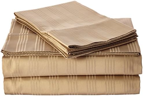 Francois et Mimi ST400QK 400 Thread Striped 100% Cotton Sheet Set, Queen, Khaki