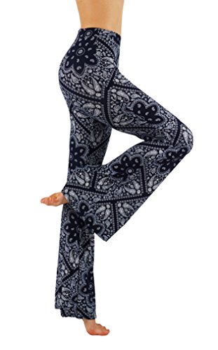 Vesi Star Yoga Bell Bottom Palazzo High Waist Gypsy Ethnic 70s Hippie Printed Pants (S, VS7FP01-17)