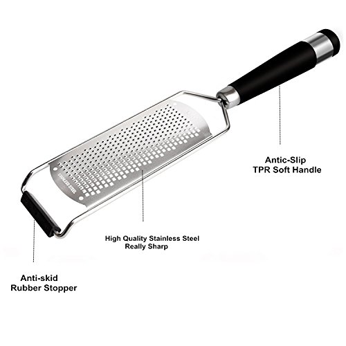 iNeibo Kitchen Cheese Grater & Lemon Zester - Sharp 18/8 Stainless Steel Blade - Ergonomic TPR Handle - Easy To Grate Or Zest Lemon, Orange, Citrus, Cheese, Chocolate, Nuts, Gingers, Garlic