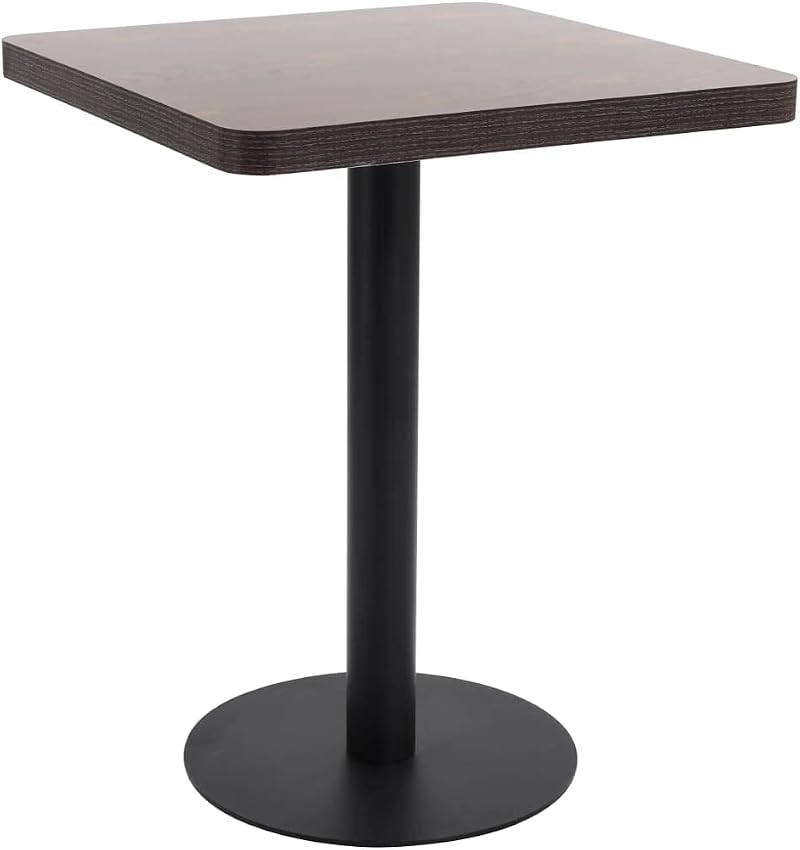vidaXL Bistro Table in Dark Brown 60x60 cm MDF Wood Grain Black Steel Legs