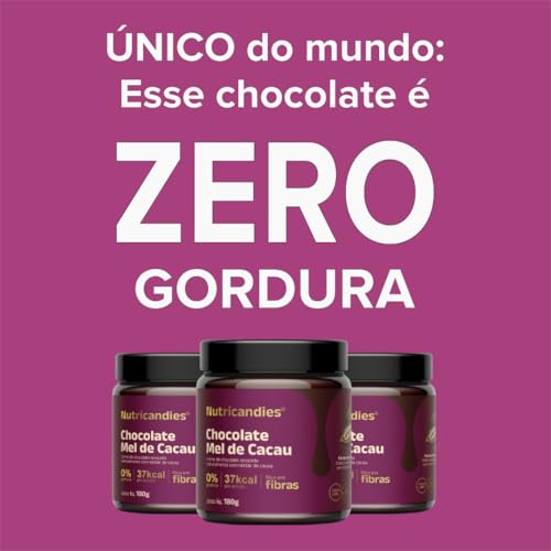 Chocolate Zero Gordura Nutricandies 100% Natural com Mel de Cacau e Maçã – Sobremesa Saudável Premium - Sem Gluten - Apenas 37 Calorias por Porção