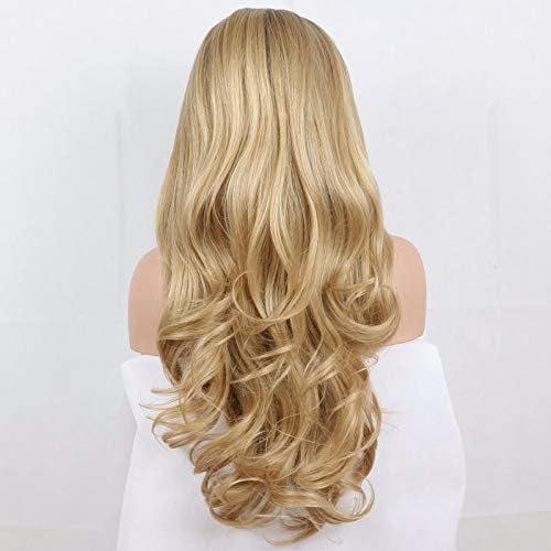 Xiweiya 13x3 Lace Blonde Wigs Long Natural Wavy Ombre Blonde Synthetic Lace Front Wigs with Dark Roots Side Part Hair Replacement Wig for Women Drag Queen Makeup 24inch - Image 5