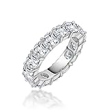 Erllo 4x4mm Cushion Cut 925 Sterling Silver Cubic Zirconia Fashion Ring Eternity Engagement Wedding Band
